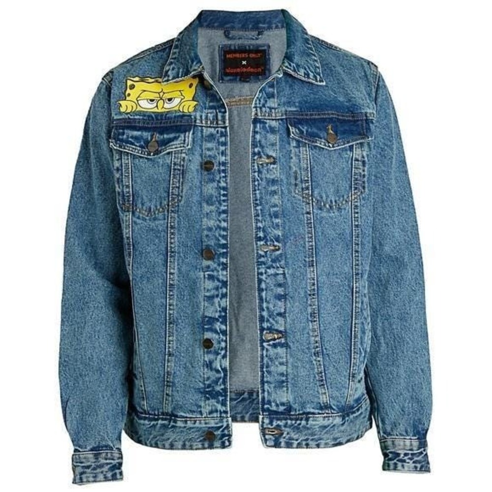 Members Only SpongeBob Denim Jacket Mens L Blue Cotton Graphic Trucker Good